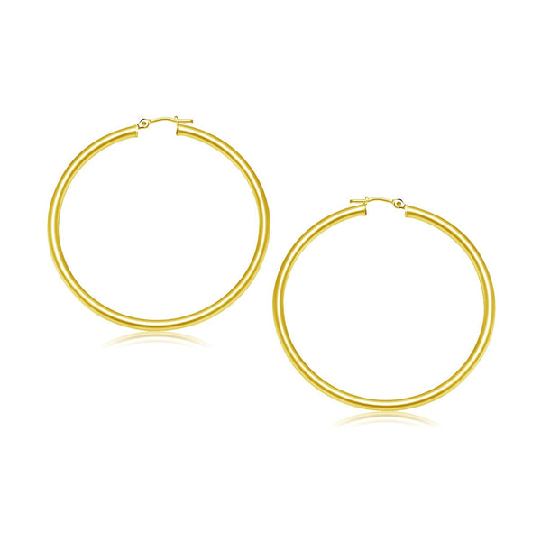 Lovcia Luxury Classic 10K Yellow Gold Snap Lock Hoop Earrings (30mm Diameter)-Earrings-Yellow Gold-Yellow Gold