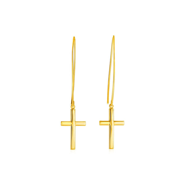 Lovcia Luxury Classic 14K Gold Cross Dangle Earrings-Earrings-Yellow Gold-Yellow Gold