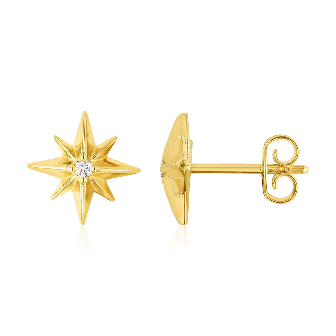 Lovcia Luxury Classic 14K Gold North Star Diamond Stud Earrings-Earrings-Yellow Gold-Yellow Gold