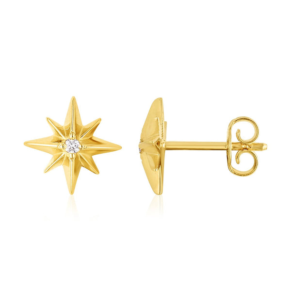 Lovcia Luxury Classic 14K Gold North Star Diamond Stud Earrings-Earrings-Yellow Gold-Yellow Gold