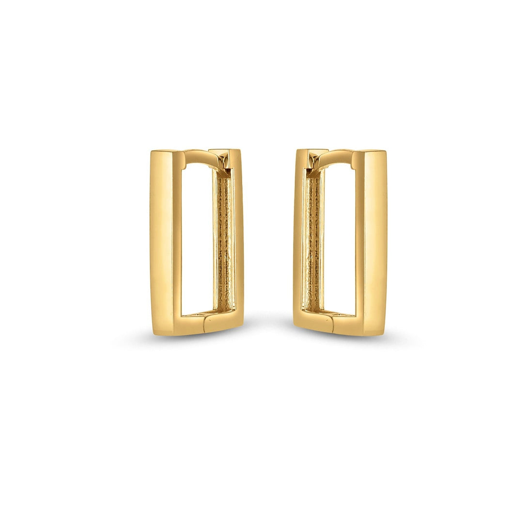Lovcia Luxury Classic 14K Gold Rectangular Huggie Earrings-Earrings-Yellow Gold-Yellow Gold