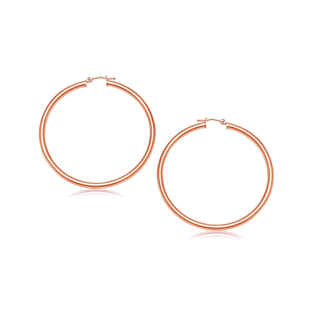 Lovcia Luxury Classic 14K Rose Gold Hoop Earrings with Snap Lock (25mm Diameter)-Earrings-Rose Gold-Rose Gold