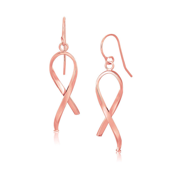 Lovcia Luxury Classic 14K Rose Gold Ribbon Drop Earrings with French Wire Backing-Earrings-Rose Gold-Rose Gold