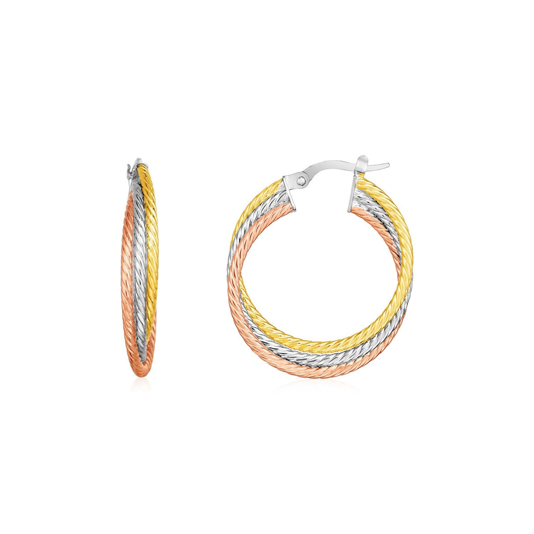 Lovcia Luxury Classic 14k Tri-Color Gold Intertwined Hoop Earrings (26mm)-Earrings-Tri-Color Gold-Tri-Color Gold