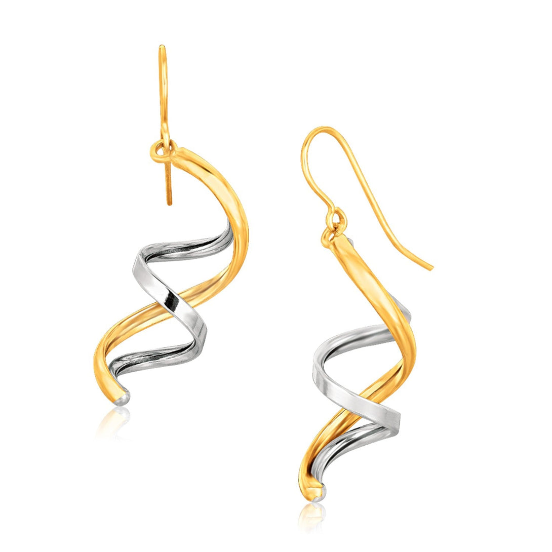 Lovcia Luxury Classic 14k Two-Tone Gold Helix Drop Earrings-Earrings-Two-Tone Gold-Two-Tone Gold