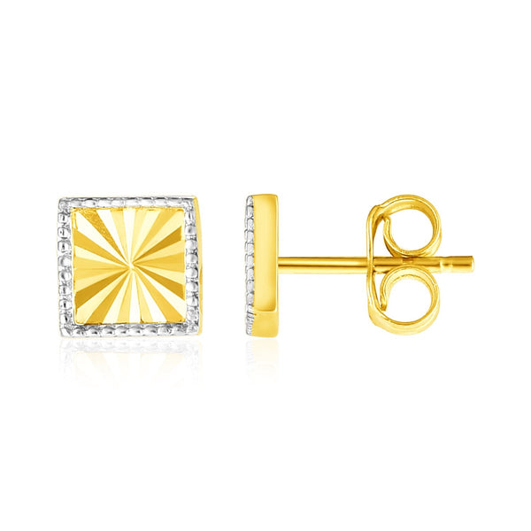 Lovcia Luxury Classic 14k Two-Tone Gold Square Textured Earrings-Earrings-Two-Tone Gold-Two-Tone Gold