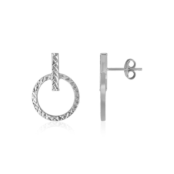 Lovcia Luxury Classic 14k White Gold Circle and Bar Post Earrings with Textured Finish-Earrings-White Gold-White Gold