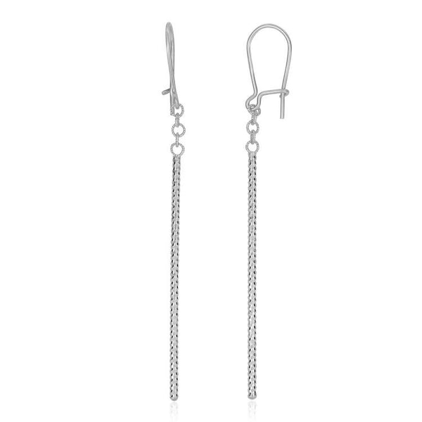 Lovcia Luxury Classic 14K White Gold Diamond-Cut Bar Drop Earrings-Earrings-White Gold-White Gold