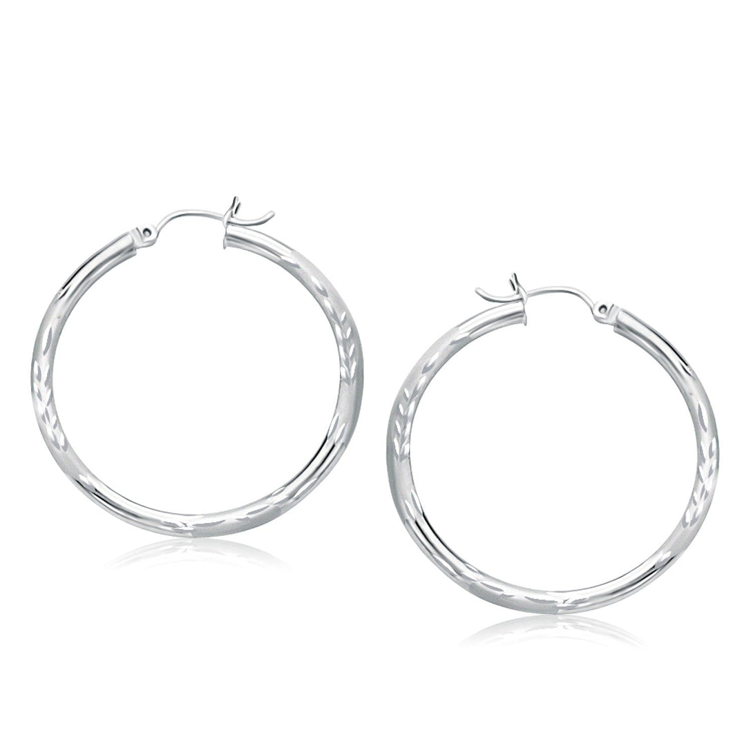Lovcia Luxury Classic 14k White Gold Diamond Cut Hoop Earrings (35mm)-Earrings-White Gold-White Gold