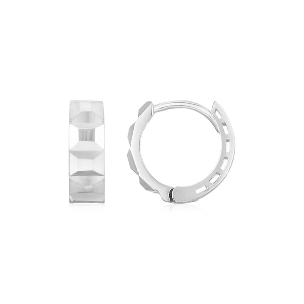 Lovcia Luxury Classic 14K White Gold Faceted Square Huggie Hoop Earrings-Earrings-White Gold-White Gold