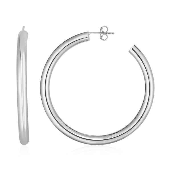Lovcia Luxury Classic 14k White Gold Hoop Earrings with Pushback Clasps (40mm)-Earrings-White Gold-White Gold