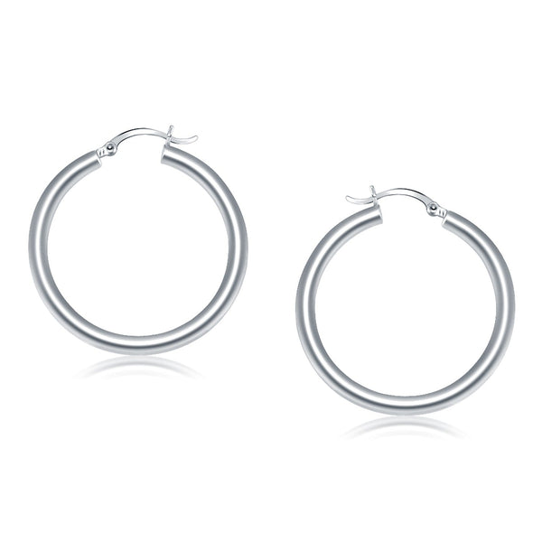 Lovcia Luxury Classic 14K White Gold Hoop Earrings with Snap Lock (40mm)-Earrings-White Gold-White Gold