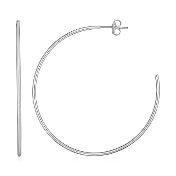 Lovcia Luxury Classic 14K White Gold Large Hoop Earrings with Push Back Clasps in 50mm Diameter-Earrings-White Gold-White Gold