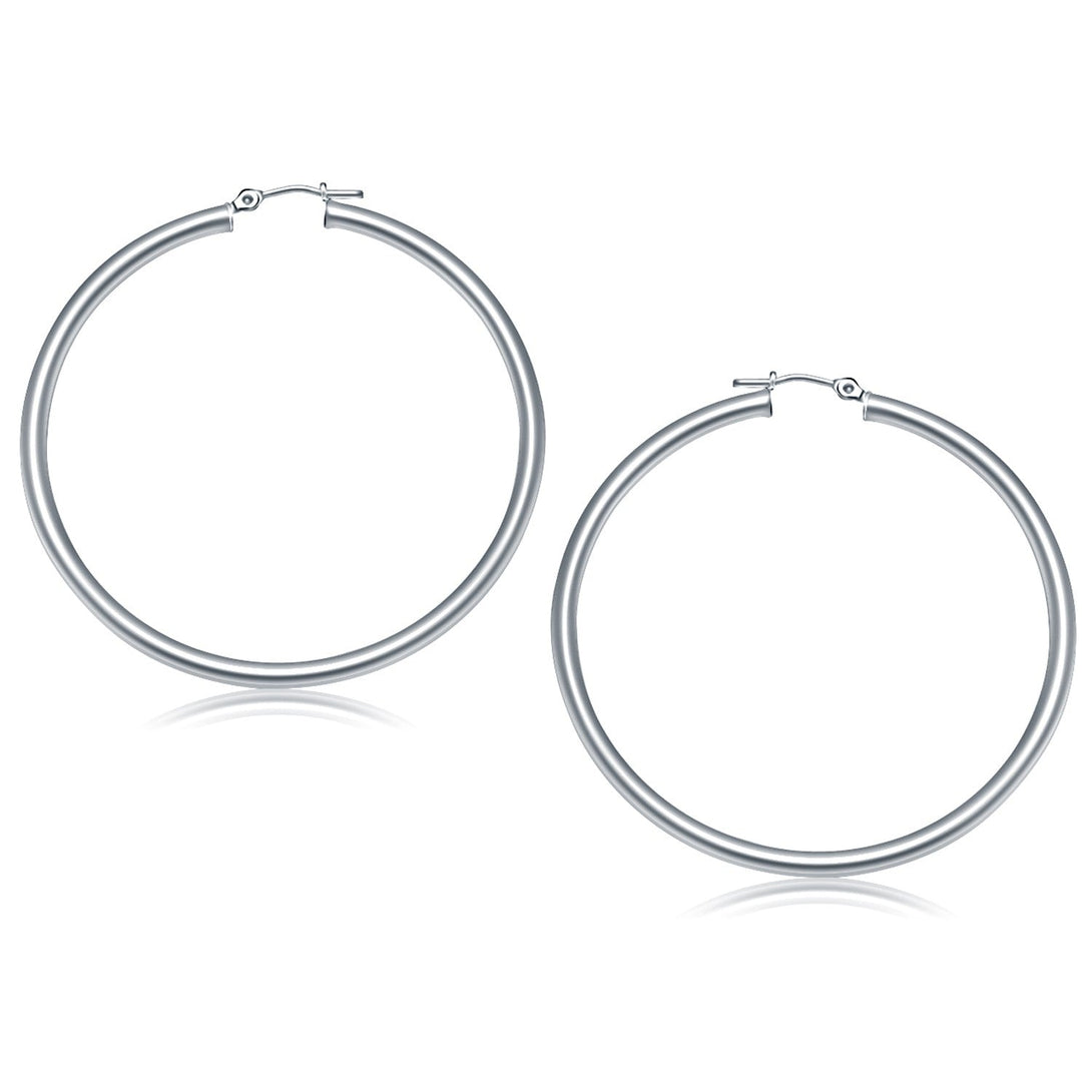 Lovcia Luxury Classic 14K White Gold Large Hoop Earrings with Snap Lock Closure (50mm)-Earrings-White Gold-White Gold
