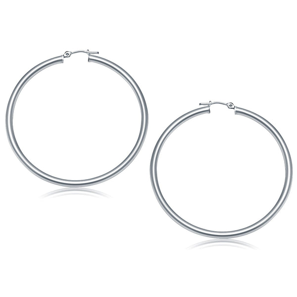 Lovcia Luxury Classic 14K White Gold Large Hoop Earrings with Snap Lock Closure (50mm)-Earrings-White Gold-White Gold