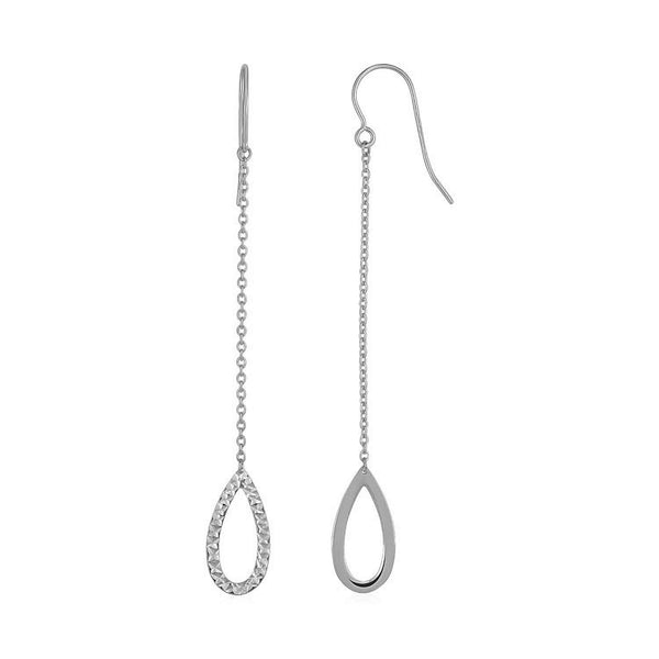 Lovcia Luxury Classic 14k White Gold Long Drop Earrings with Textured Pear Shapes-Earrings-White Gold-White Gold