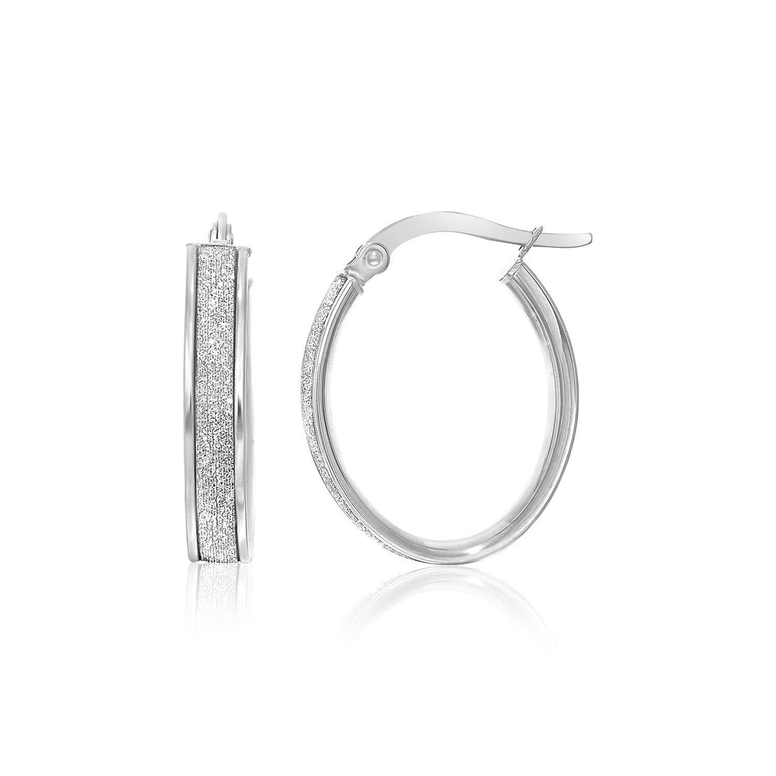 Lovcia Luxury Classic 14k White Gold Oval Hoop Earrings with Glitter Center (15mm)-Earrings-White Gold-White Gold