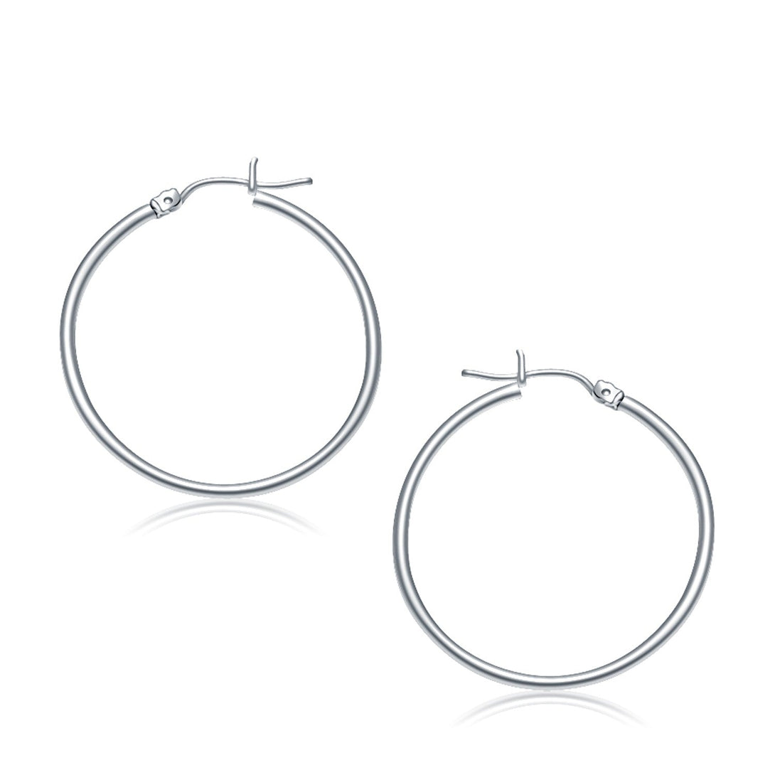 Lovcia Luxury Classic 14K White Gold Polished Hoop Earrings with Snap Lock (30mm)-Earrings-White Gold-White Gold