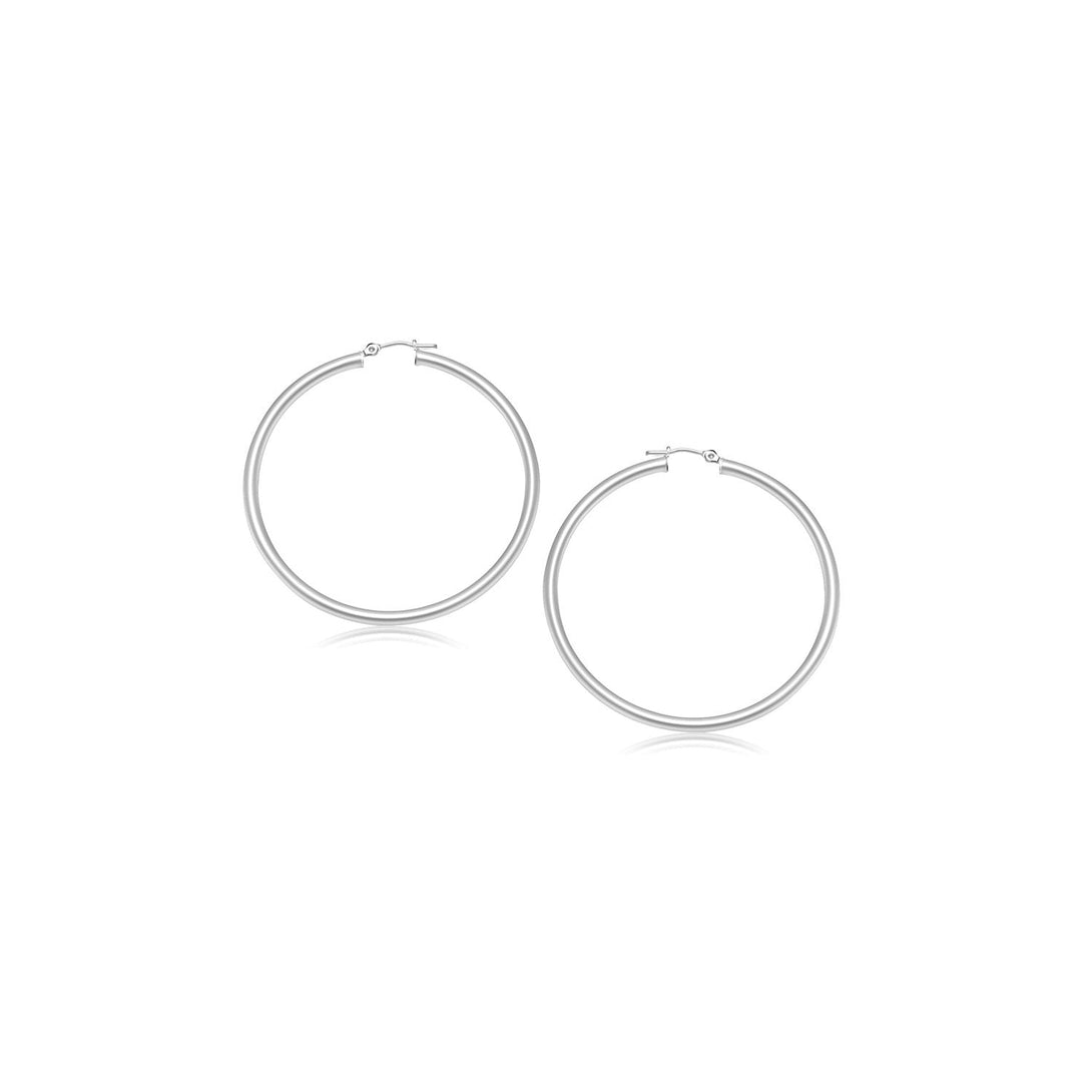 Lovcia Luxury Classic 14k White Gold Snap Lock Hoop Earrings (15mm Diameter)-Earrings-White Gold-White Gold