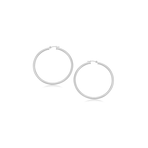 Lovcia Luxury Classic 14k White Gold Snap Lock Hoop Earrings (15mm Diameter)-Earrings-White Gold-White Gold