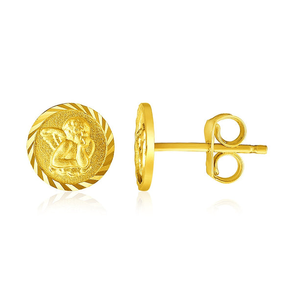 Lovcia Luxury Classic 14k Yellow Gold Angel Etched Post Earrings-Earrings-Yellow Gold-Yellow Gold