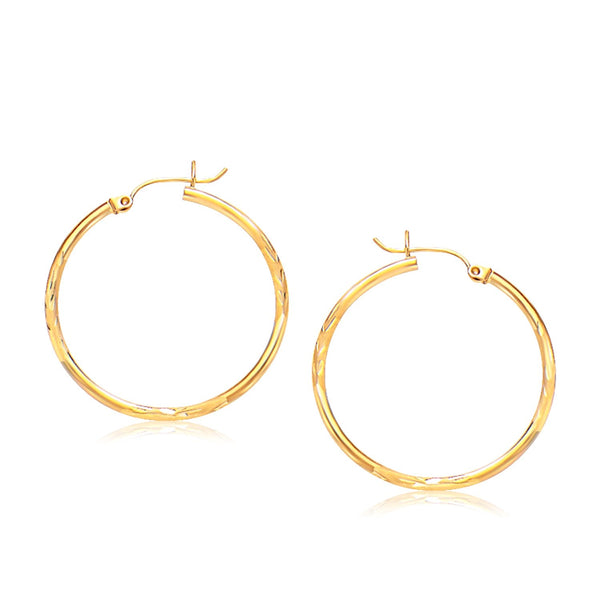 Lovcia Luxury Classic 14k Yellow Gold Diamond Cut Hoop Earrings (30mm)-Earrings-Yellow Gold-Yellow Gold