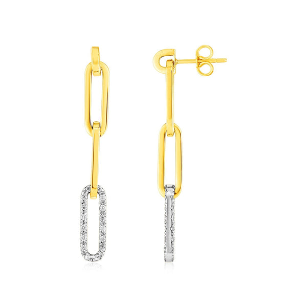 Lovcia Luxury Classic 14k Yellow Gold Diamond-Encrusted Paperclip Chain Earrings-Earrings-Yellow Gold-Yellow Gold