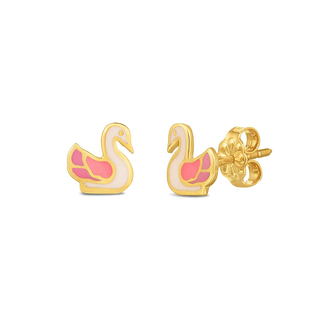 Lovcia Luxury Classic 14k Yellow Gold Enamel Swan Earrings-Earrings-Yellow Gold-Yellow Gold