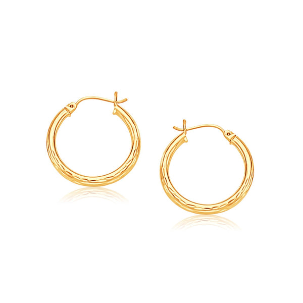 Lovcia Luxury Classic 14K Yellow Gold Hoop Earrings with Dazzling Diamond-Cut Texture (25mm)-Earrings-Yellow Gold-Yellow Gold