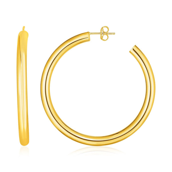 Lovcia Luxury Classic 14k Yellow Gold Hoop Earrings with Pushback Clasp (4mm x 40mm)-Earrings-Yellow Gold-Yellow Gold