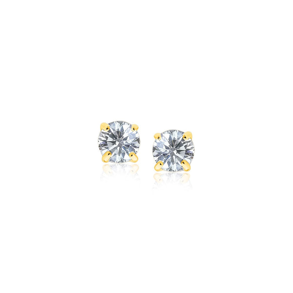 Lovcia Luxury Classic 14k Yellow Gold Round-Cut Cubic Zirconia Stud Earrings (3mm)-Earrings-Yellow Gold-Yellow Gold