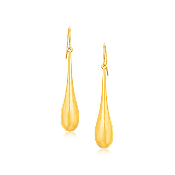 Lovcia Luxury Classic 14k Yellow Gold Satin-Finish Drop Earrings-Earrings-Yellow Gold-Yellow Gold