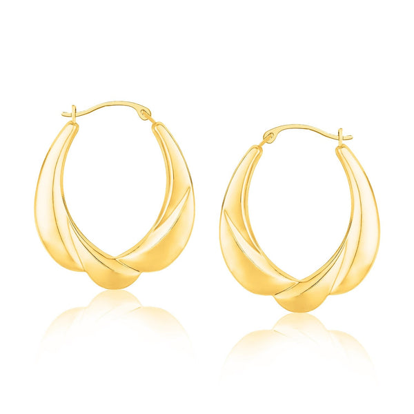 Lovcia Luxury Classic 14k Yellow Gold Scallop-Pattern Oval Hoop Earrings-Earrings-Yellow Gold-Yellow Gold