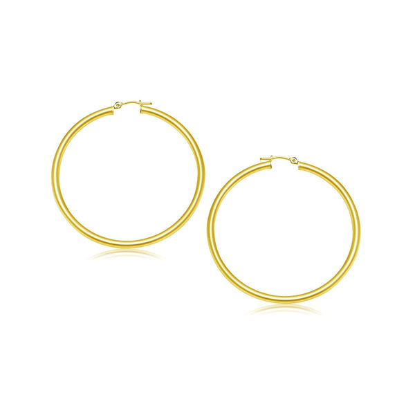 Lovcia Luxury Classic 14K Yellow Gold Slim Hoop Earrings with Snap Lock (25mm)-Earrings-Yellow Gold-Yellow Gold