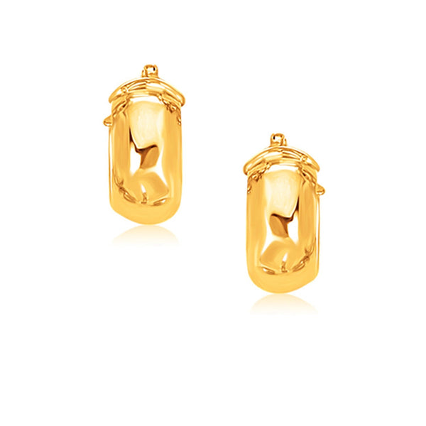 Lovcia Luxury Classic 14K Yellow Gold Small Wide Hoop Earrings with Secure Snap Lock-Earrings-Yellow Gold-Yellow Gold