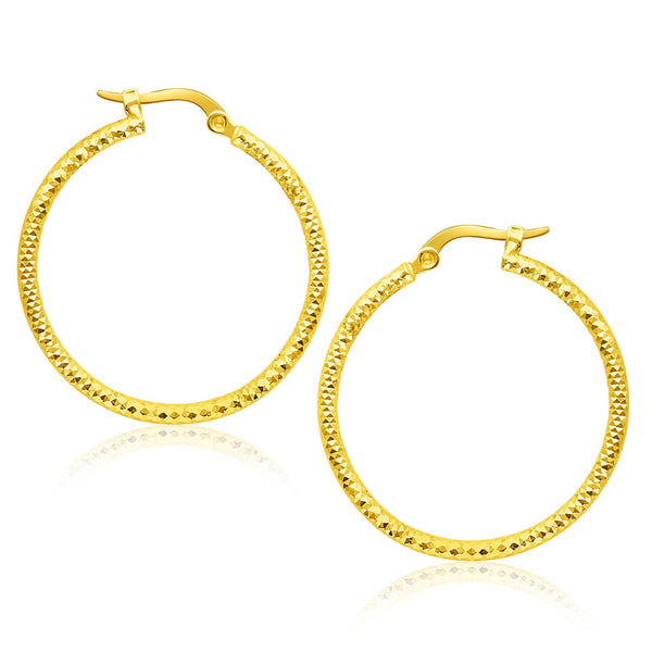 Lovcia Luxury Classic 14k Yellow Gold Textured Hoop Earrings with Snap Lock (25mm Diameter)-Earrings-Yellow Gold-Yellow Gold
