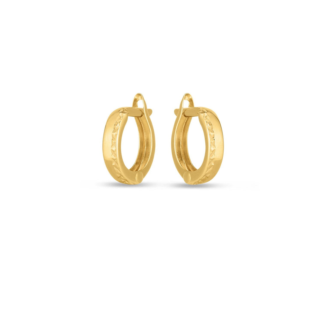 Lovcia Luxury Classic 14k Yellow Gold Textured Huggie Earrings (3x10mm)-Earrings-Yellow Gold-Yellow Gold