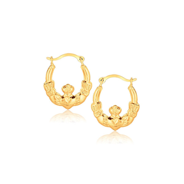 Lovcia Luxury Classic Claddagh Oval Hoop Earrings in 10k Yellow Gold-Earrings-Yellow Gold-Yellow Gold