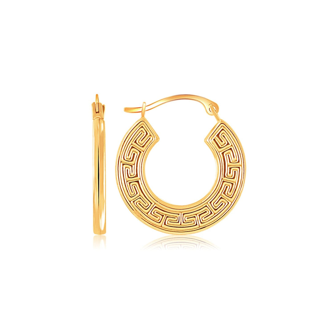 Lovcia Luxury Classic Greek Key Design Small Hoop Earrings in 14k Yellow Gold-Earrings-Yellow Gold-Yellow Gold