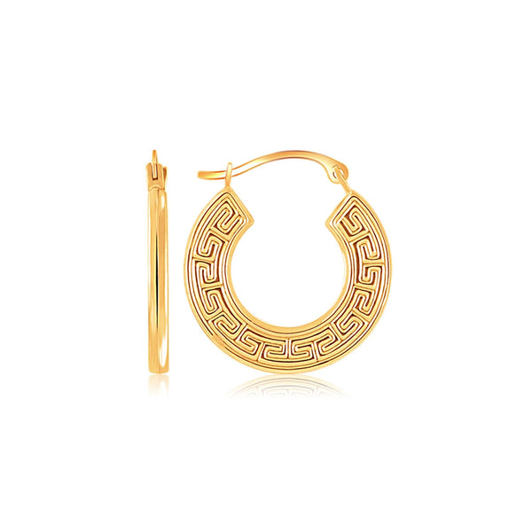 Lovcia Luxury Classic Greek Key Design Small Hoop Earrings in 14k Yellow Gold-Earrings-Yellow Gold-Yellow Gold