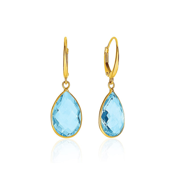 Lovcia Luxury Classic Pear-Shaped Blue Topaz Drop Earrings in 14K Yellow Gold-Earrings-Yellow Gold-Yellow Gold