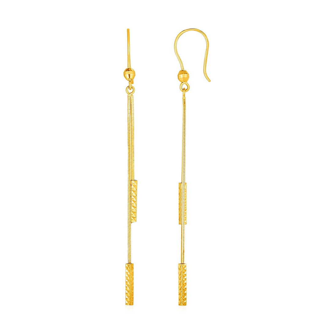 Lovcia Luxury Classic Textured Bar Chain Drop Earrings in 14k Yellow Gold-Earrings-Yellow Gold-Yellow Gold