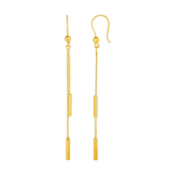 Lovcia Luxury Classic Textured Bar Chain Drop Earrings in 14k Yellow Gold-Earrings-Yellow Gold-Yellow Gold