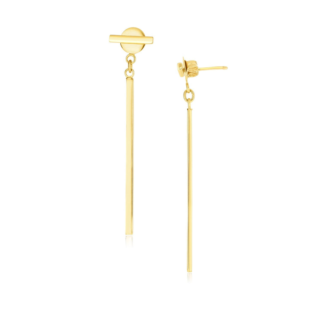 Lovcia Luxury Contemporary 14k Yellow Gold Disc and Bar Dangle Earrings-Earrings-Yellow Gold-Yellow Gold