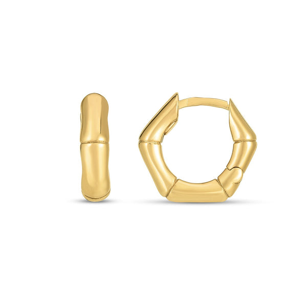 Lovcia Luxury Dazzling 14k Gold Bamboo Huggie Earrings-Earrings-Yellow Gold-Yellow Gold