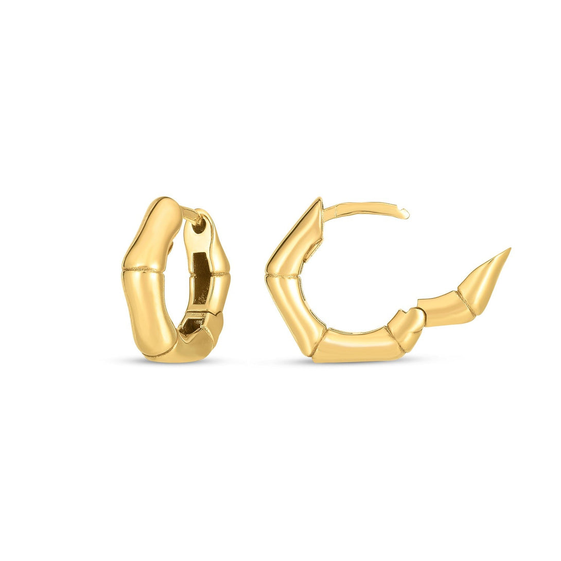 Lovcia Luxury Dazzling 14k Gold Bamboo Huggie Earrings-Earrings-Yellow Gold-Yellow Gold