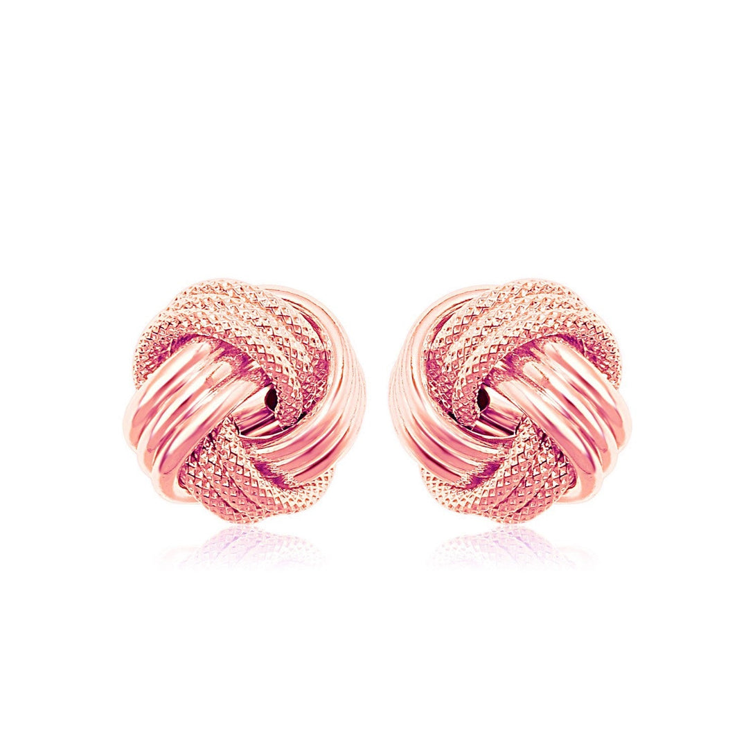 Buy LOVCIA Luxury Dazzling 14k Rose Gold Ridge Texture Love Knot Earrings