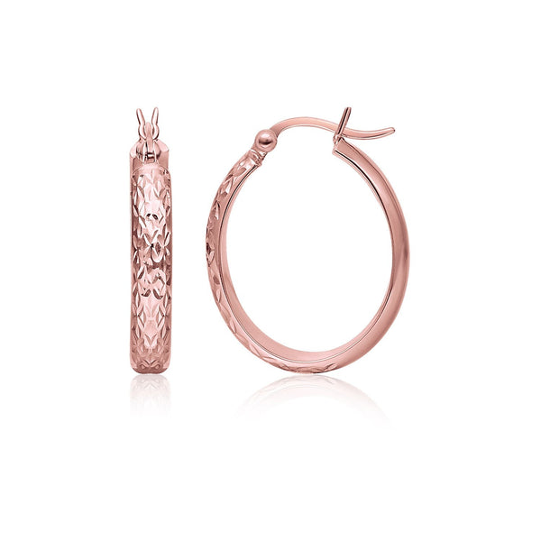 Lovcia Luxury Dazzling 14K Rose Gold Textured Oval Hoops-Earrings-Rose Gold-Rose Gold