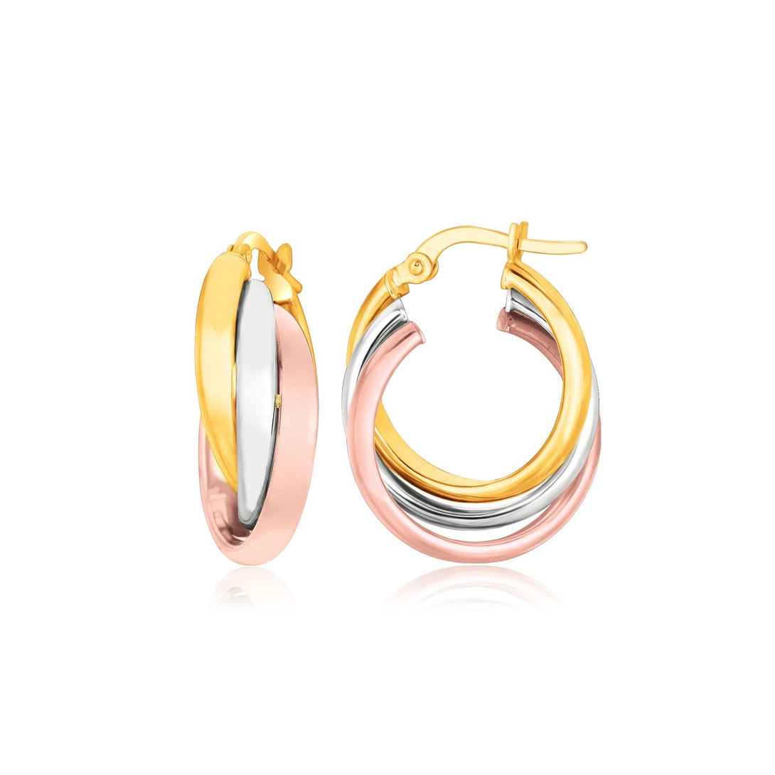 Lovcia Luxury Dazzling 14k Tri-Color Gold Intertwined Hoop Earrings-Earrings-Tri-Color Gold-Tri-Color Gold