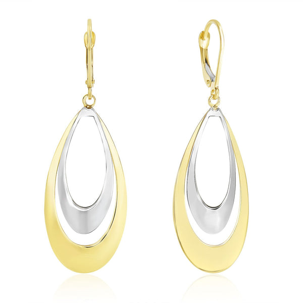 Lovcia Luxury Dazzling 14k Two-Tone Gold Double Teardrop Dangling Earrings-Earrings-Two-Tone Gold-Two-Tone Gold